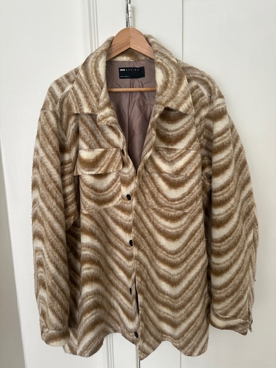 ASOS Other - Asos design Oversized Brown & Cream Patterned Wool-Blend Shacket